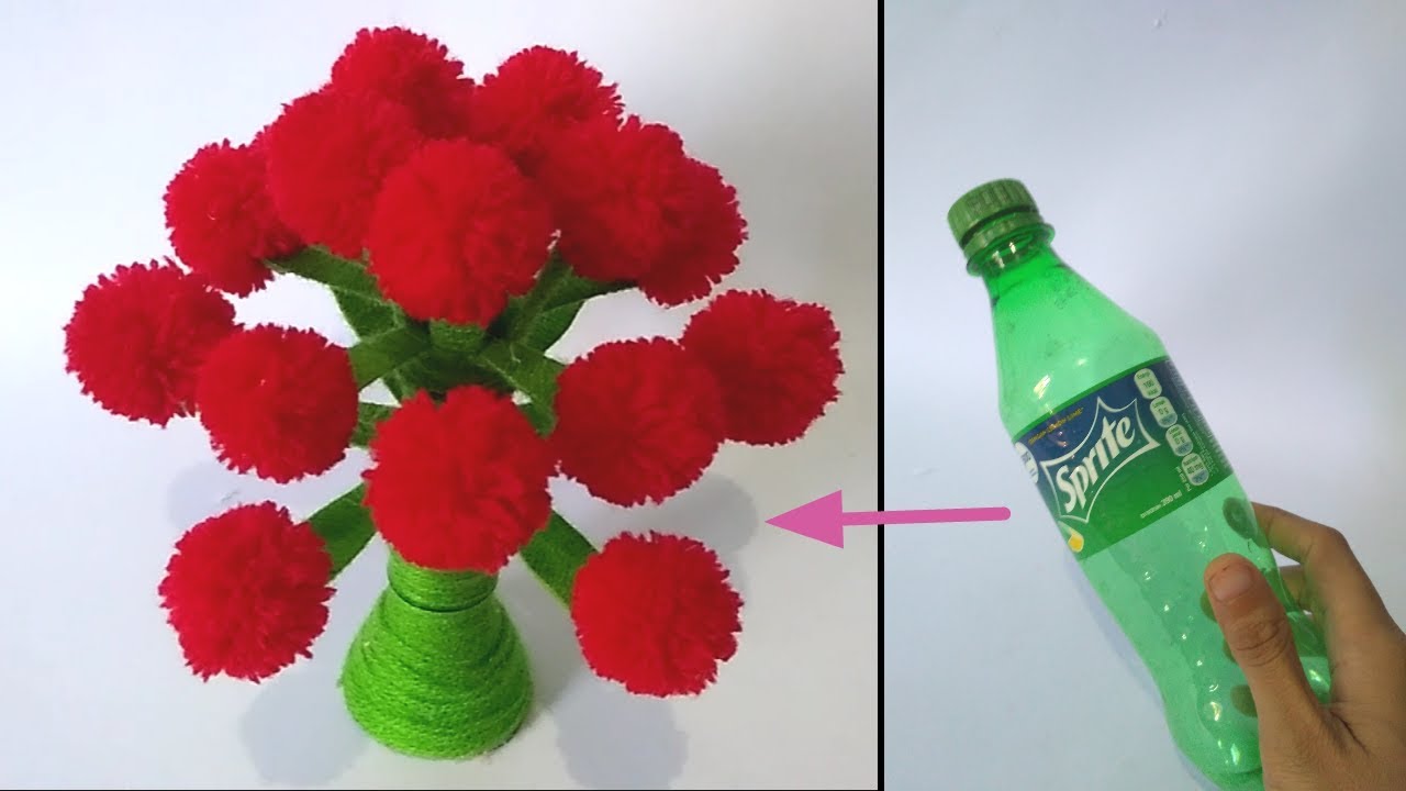 Cara Membuat Bunga Dari Botol Plastik Bekas Dan Benang Wol How To Make Flower From Plastic Bottle Youtube