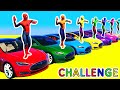 SPIDERMAN and Electric Cars TESLA with Superheroes Team Hulk Color Obstacles Challenge - GTA 5