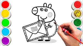 Peppa Pig holding an Envelope Drawing, Painting & Coloring For Kids and Toddlers_ Child Art