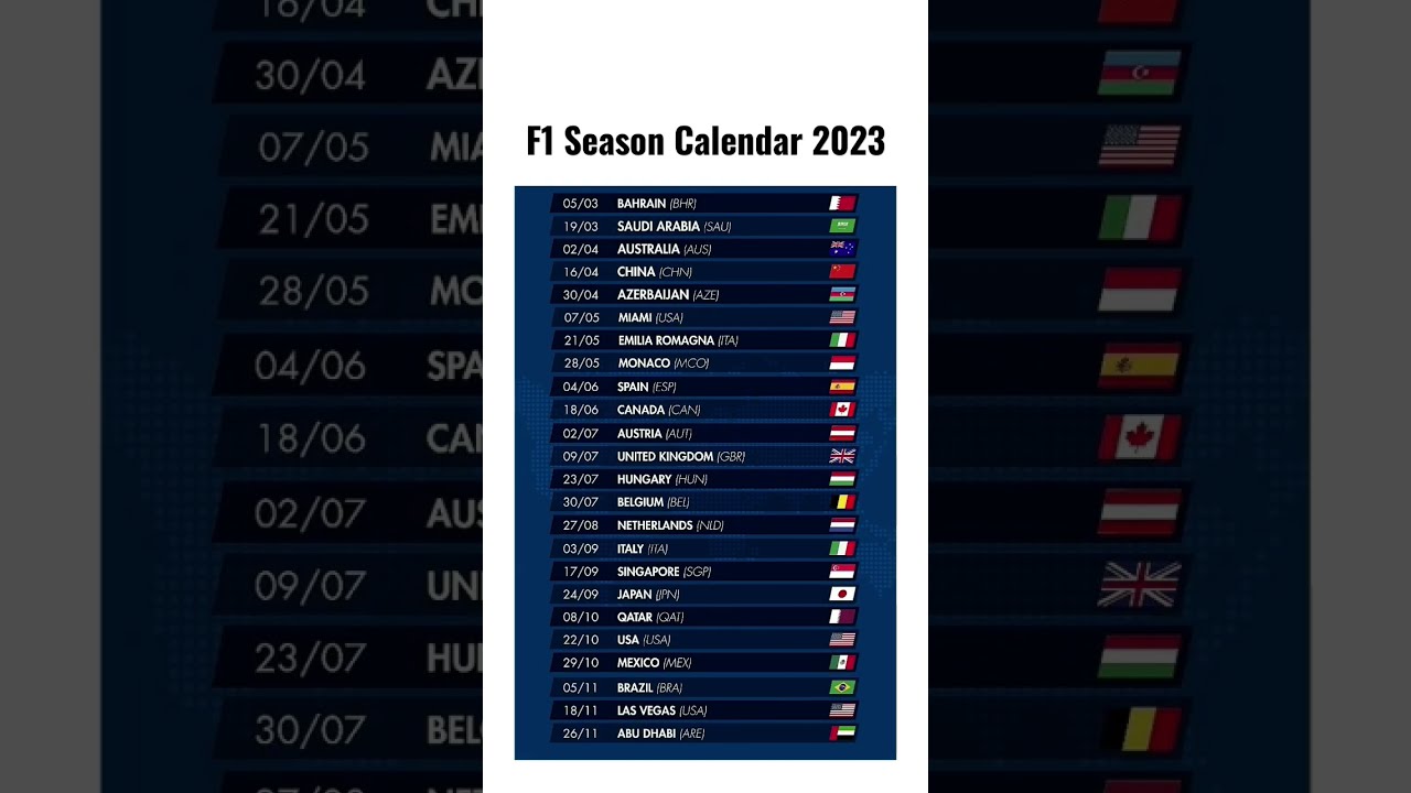 F1 Season Calendar 2023 🏎🏆 