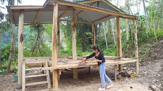 Make wooden stairs and wooden walls for the logcabin Build wooden house live with nature