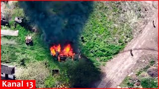 Ukrainian drone traps and fires at KAMAZ truck carrying Russian servicemen