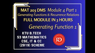 KTU B.Tech Maths 3rd Sem / Module 4 / Part 1 / Generating Functions & Recurrence Relations