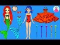 Paper dolls family dress up Ladybug & Cat Noir and mermaid costumes quiet book handmade paper crafts