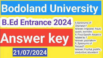 Bodoland University BEd Entrance Exam Answer key 2024 |