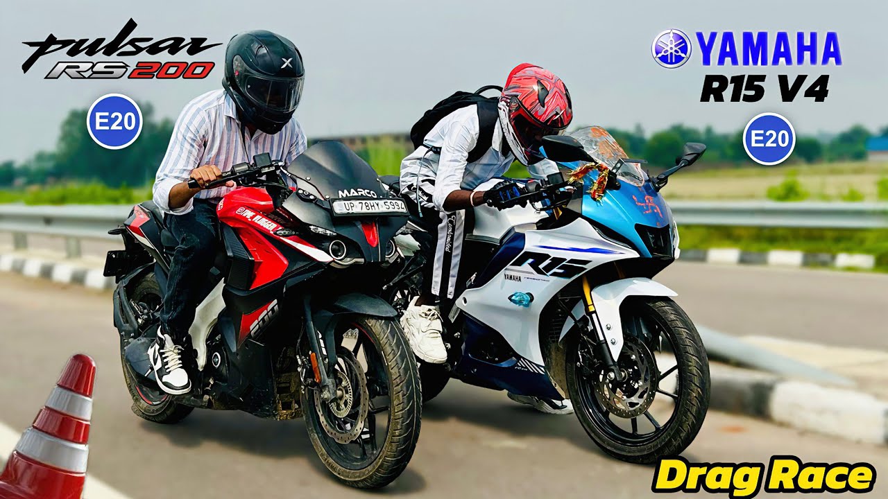 ⚡️2025 R15 V4 vs RS200 BS6 E20 | Ultimate Drag Race🚀| Yamaha vs Bajaj Showdown!🔥