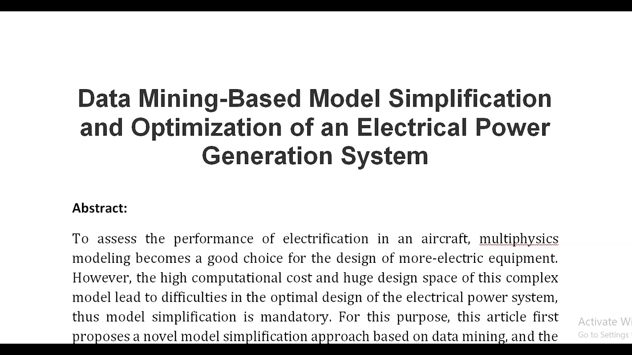 Data Mining Based Model Simplification and Optimization of an Electrical Power Generation System