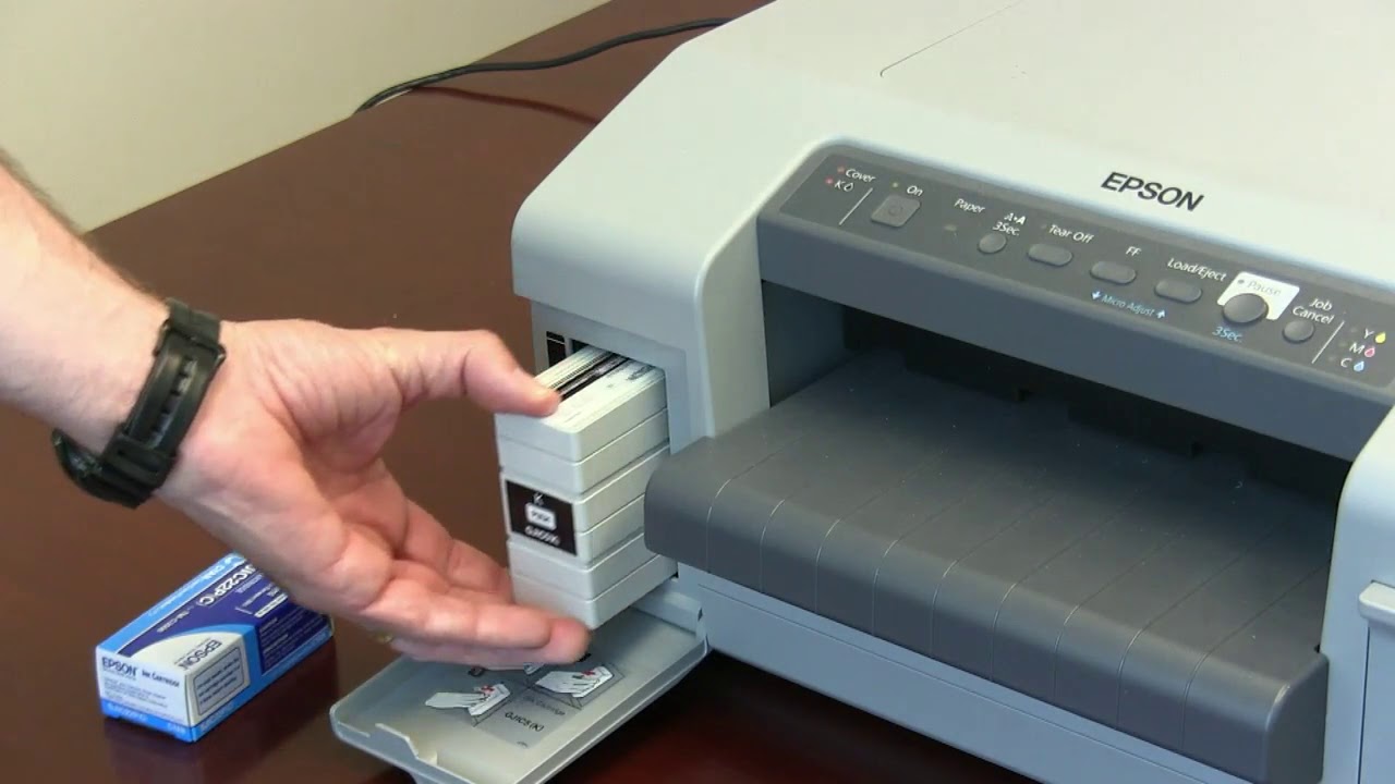 Epson ColorWorks C831 - changing the ink cartridges - YouTube