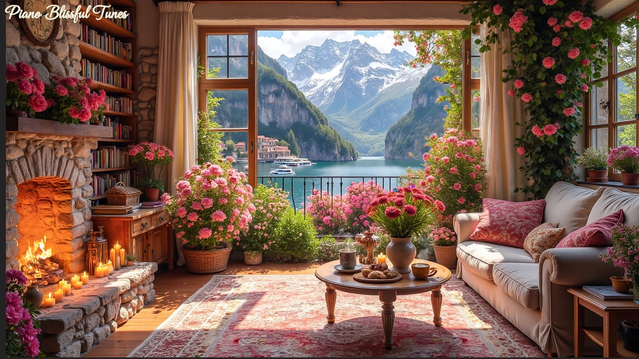 Relaxing Piano Tunes 🎹🌿 Peaceful March Spring Morning 🌸 Crackling Fireplace for Relaxation