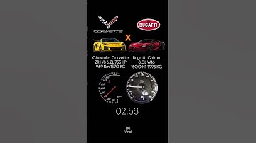 Chevrolet Corvette ZR1 V8 6.2L 755 HP 969 Nm 1570 KG vs Bugatti Chiron 8.0L W16 1500 HP 1995 KG