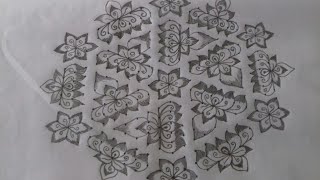 simple lotus flower rangoli design with 21×11 dots||easy kolams||festivals chukkala muggulu||muggulu