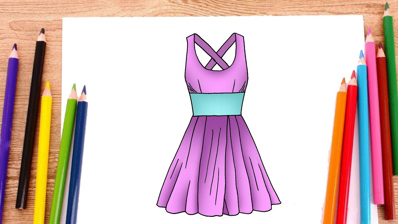 رسم سهل | تعليم رسم فستان كيوت خطوة بخطوة | رسم كيوت سهل
