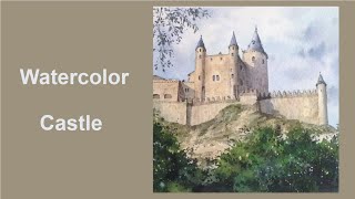 Paint a realistic castle in watercolor (Alcázar de Segovia)西班牙城堡 水彩