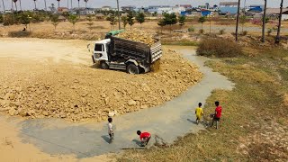 100% project completion Land filling size 20M x 50M By d31p KOMATSU Dozer And Small Dump Trucks