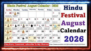 Hindu Festival  August Calendar – 2026, Parabhava Aadi – Aavani|| #augustcalendar2026 screenshot 2