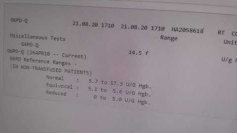 Case 287 G6PD deficiency biochemical evaluation and follow up assessment, normal value 5.7
