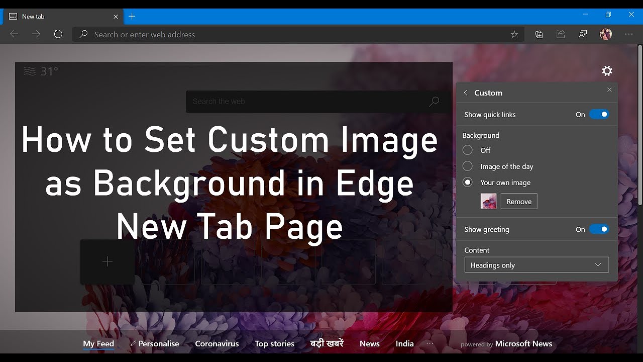 How To Set Custom Background In Microsoft Edge New Tab Page Youtube - roblox theme extension for edge