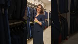 Abito lungo blu a sirena con giacca mamma sposa 29674 #abitoBluCerimonia #mammadellosposo