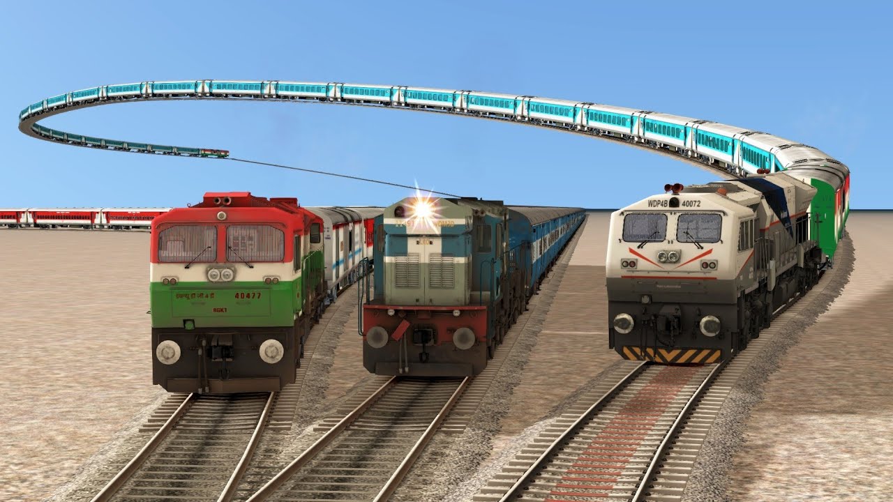 Bumpy Rails SKY CROSSING 3 TRAINS ON SAME RAIL TRACK BUMPY RAILROAD CROSSING ...