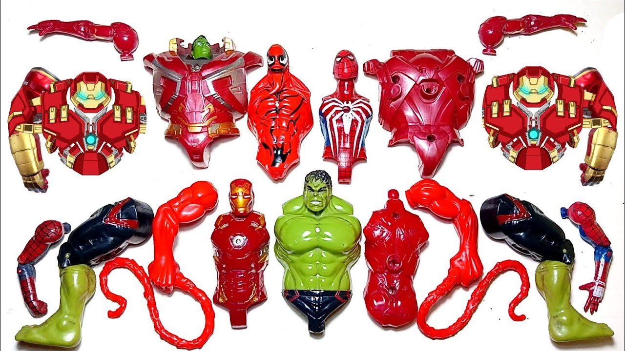 Фигурки супергероев Мстителей: Человек-паук, Халк, Веном, Железный человек, Халкбастер.