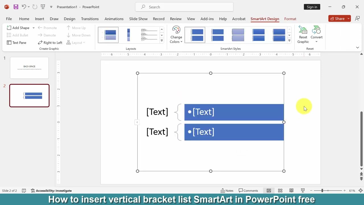 How to insert vertical bracket list SmartArt in PowerPoint free