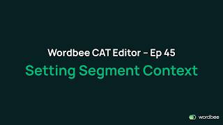 Wordbee CAT Editor Tutorial Ep 45 Setting Segment Context