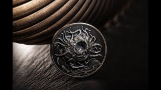 2023 Palau 3 Ounce H P  Lovecraft Azathoth Antique Finish Silver Coin