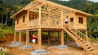 Young Woman leaves City For Countryside, Builds Stunning Wooden House In 30 Days // Woodworking Art