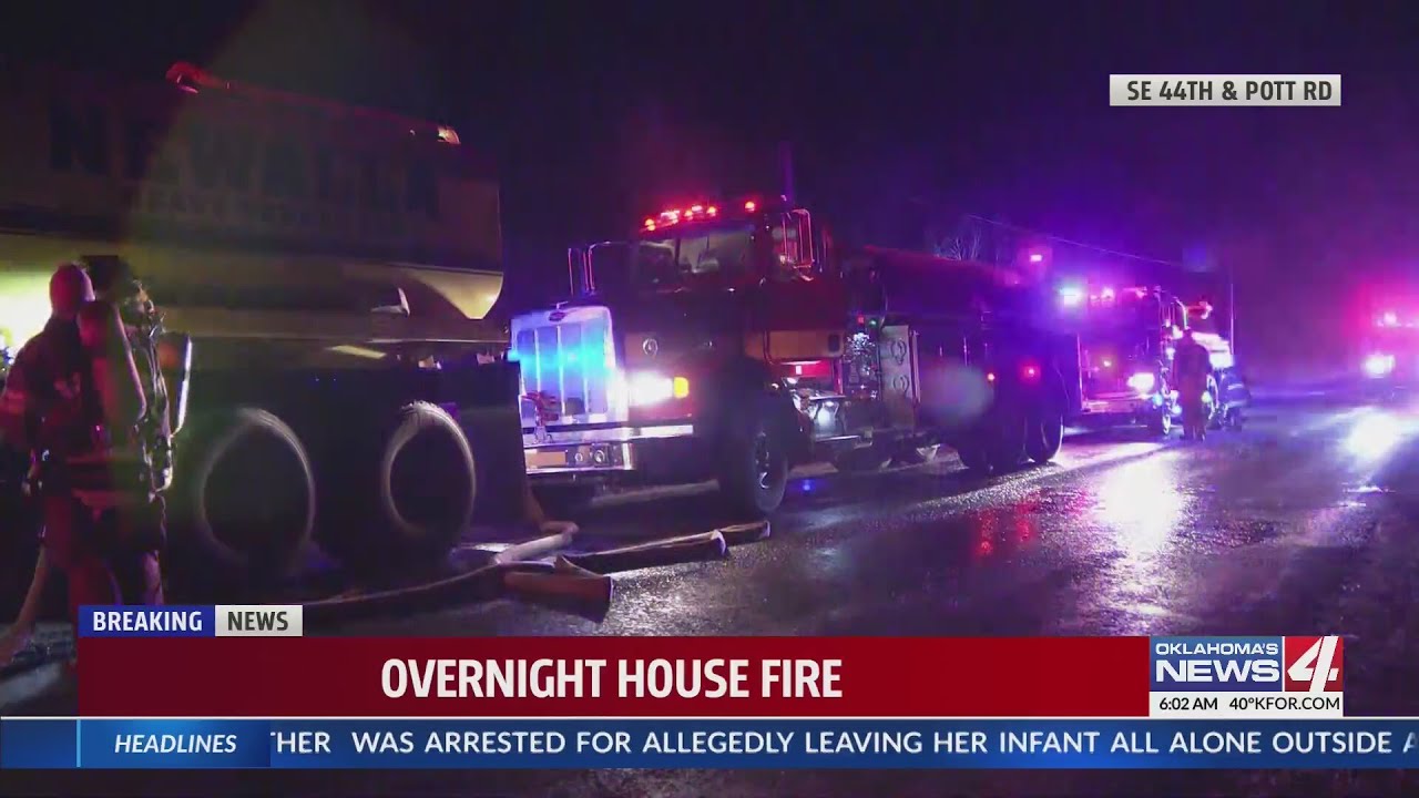 Firefighters battle house fire in Newalla - YouTube
