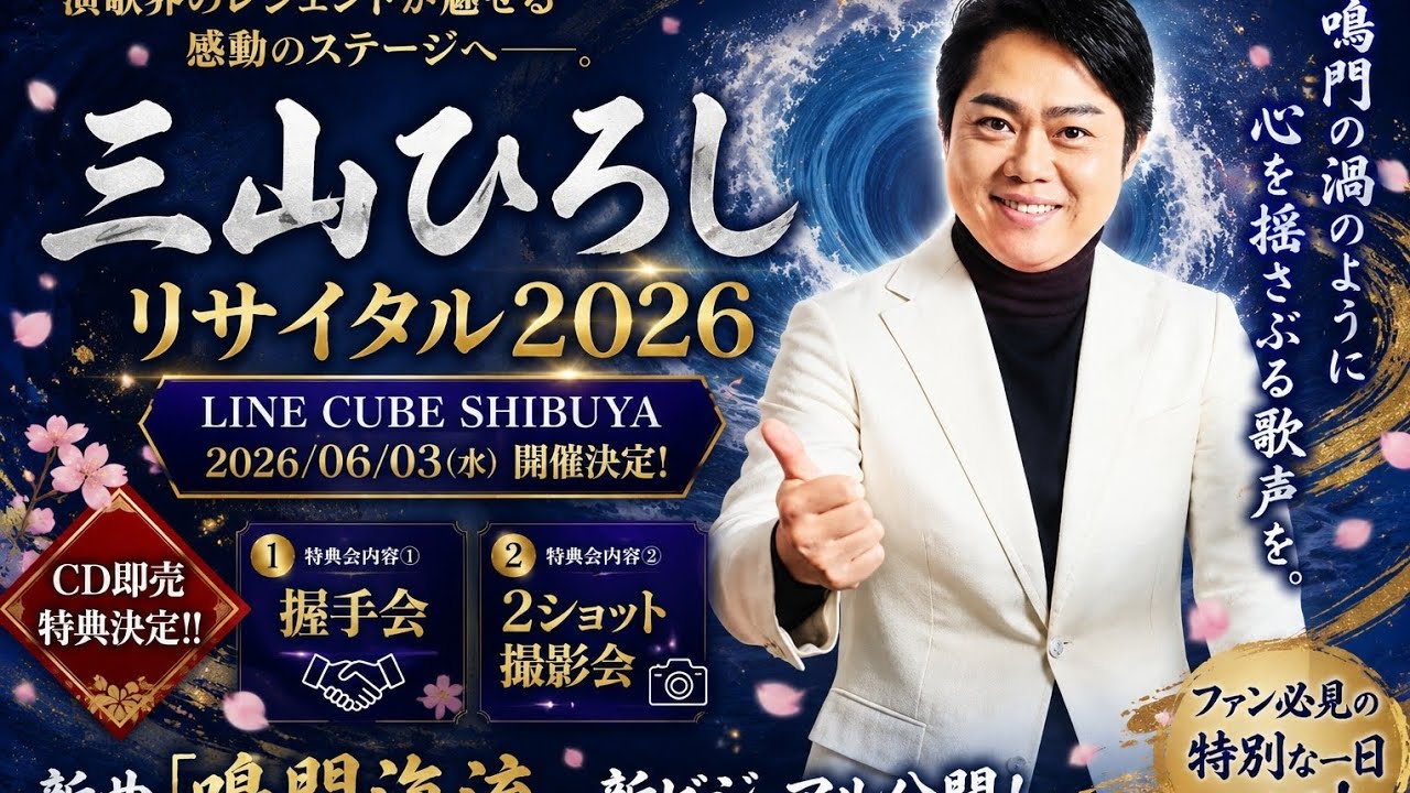 🎤🌊三山ひろしリサイタル2026開催決定‼️LINE CUBE SHIBUYAが感動に