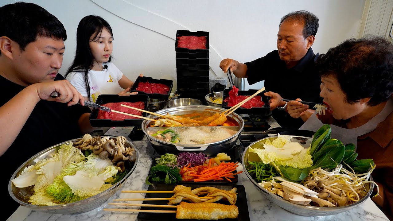 🍲Бесконечное пополнение шабу-шабу с десятками ингредиентов - шоу Mukbang eating show