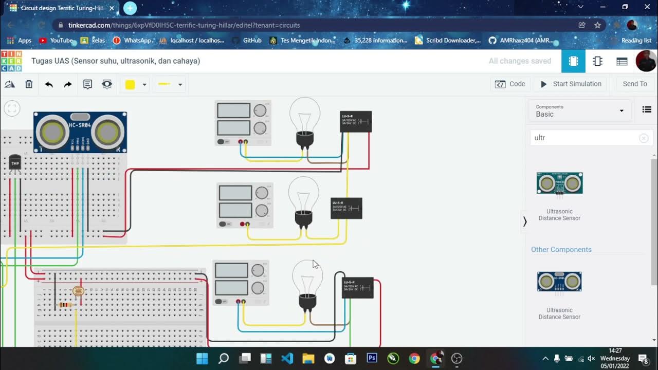 Simulasi sensor suhu ultrasonic dan cahaya di tinkercad youtube