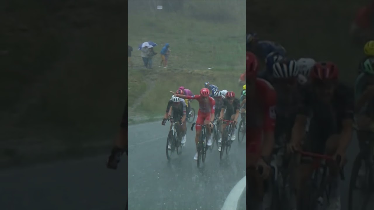 Tadej Pogacar taking initiative to stop the racing amidst the crazy conditions ⛈️