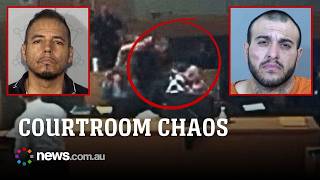 Man bashes son-in-law's killer in wild court moment