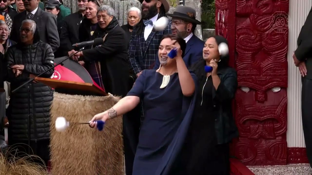 Te Arikinui Kuini Nga wai hono i te po performs poi at Koroneihana