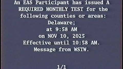 Comcast Emergency Alert System - Delaware Required Monthly Test (November 10, 2025)