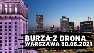 Burza z piorunami widziana z centrum Warszawy wieczorem 30 06 2021 4K