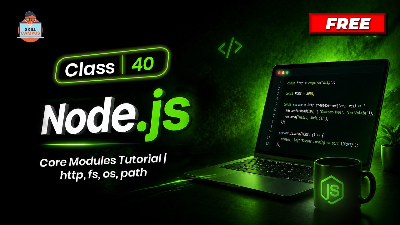Class 40 - Node.js Core Modules Tutorial | http, fs, os, path - YouTube