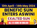 13th April 2024 - 14th May 2024 Sun Exalted in Aries entering Asvini Nakshatra #sunexalted #sun
