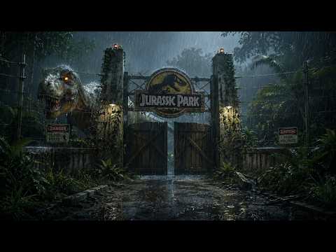 Jurassic Park Horror: Explore The Park On A Rainy Night | Insect Sounds & Rain for Relaxation, Focus