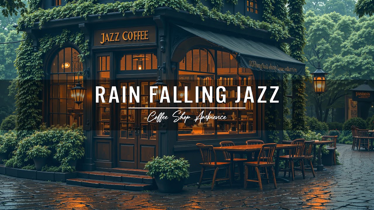 Rain Falling Jazz | Rainy Day at Coffee Shop Ambience with Relaxing ...