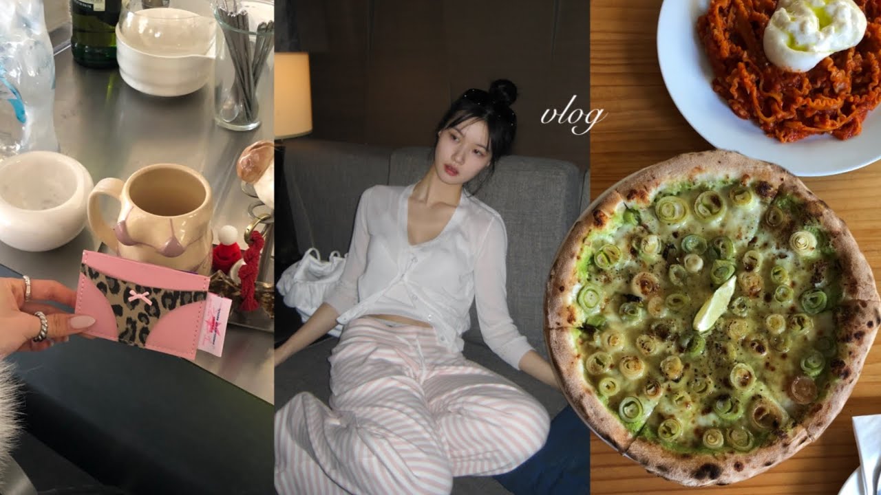 대파피자가 맛있었던 어느 날🍕 | 봄 옷 쇼핑, 쇼룸 투어, 택배깡을 곁들인