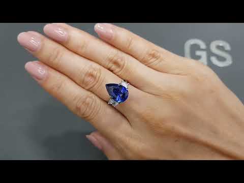 Royal Blue pear cut sapphire 5.31 carats, Sri Lanka Video  № 4