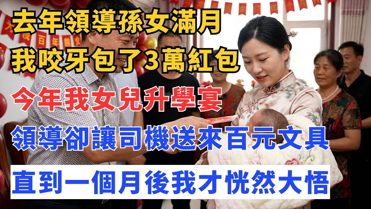 去年領導孫女滿月，我咬牙包了3萬紅包，今年我女兒升學宴，領導卻讓司機送來百元文具，直到一個月後我才恍然大悟 #生活經驗 #為人處世 #有聲書 #說故事 #日常生活 #情感故事