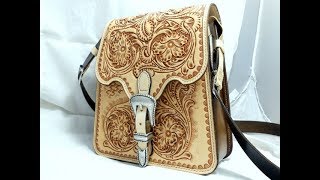 Making a woman leather bag with carving and tooling. (Sheridan Style)