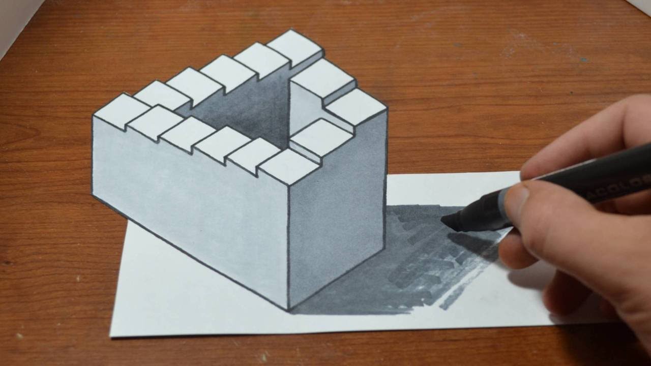 Drawing 3D Penrose Staircase - YouTube