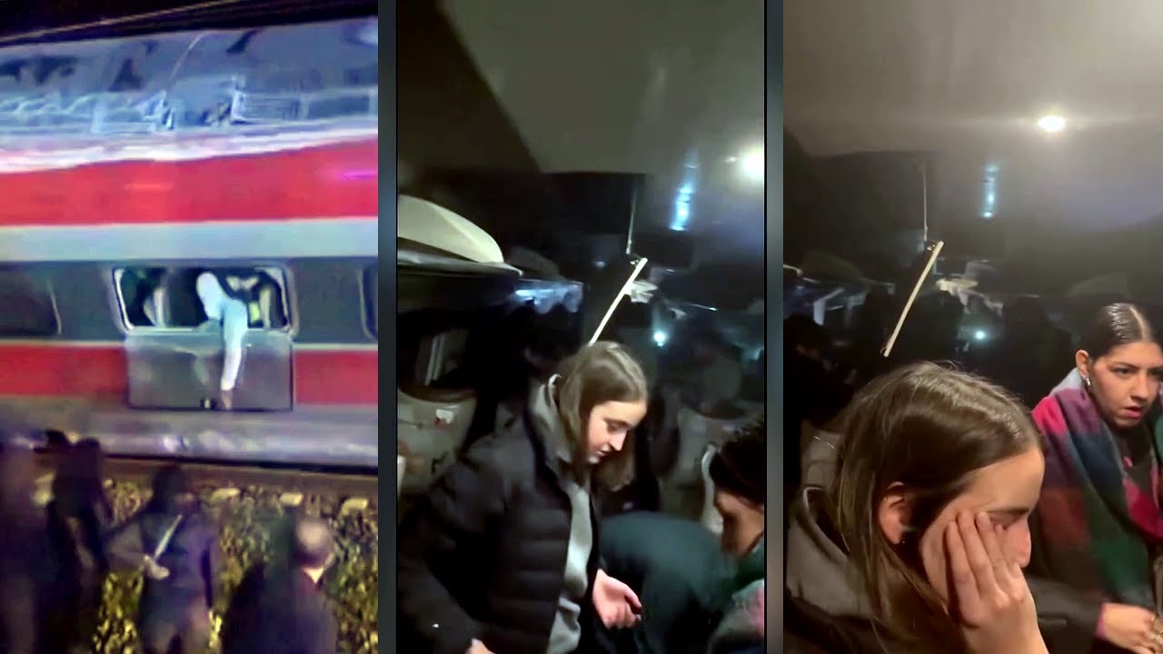 Footage inside Spanish train as passengers evacuate from crash - YouTube