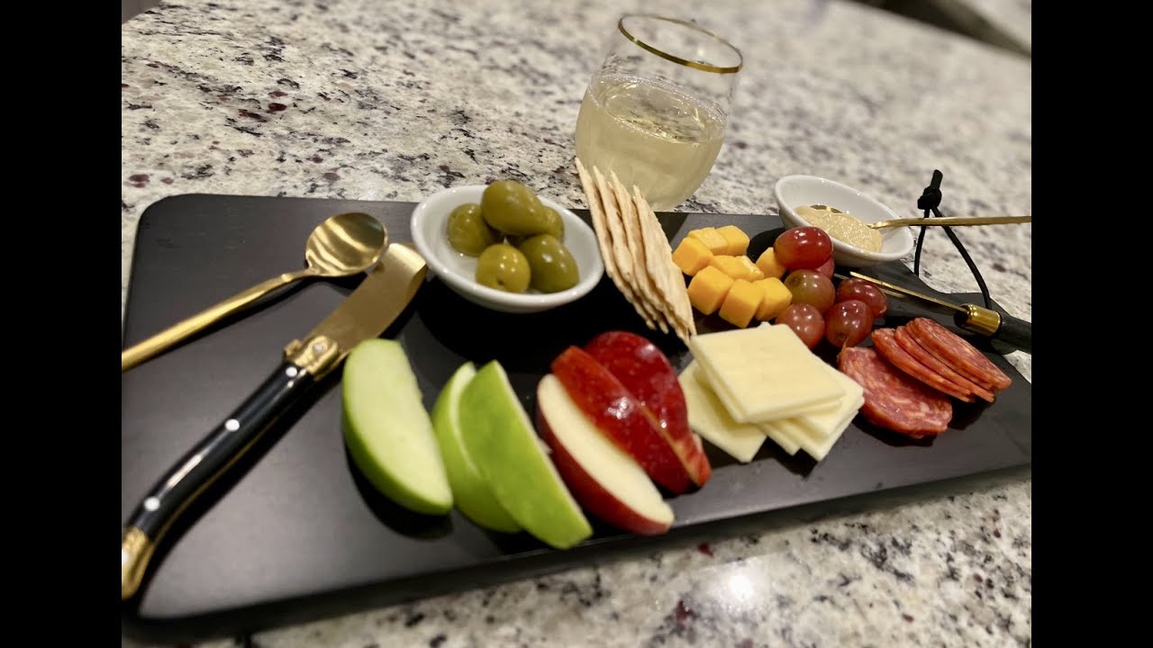The Bamboo Abode 7 Piece Black Cheese Board Set with Gold Accessories - Make a Charcuterie Board!