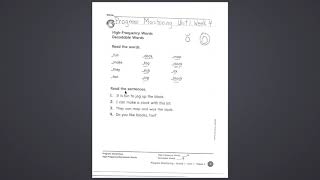 Wonders Grade 1 Unit 1 Week 4 Progress Monitoring