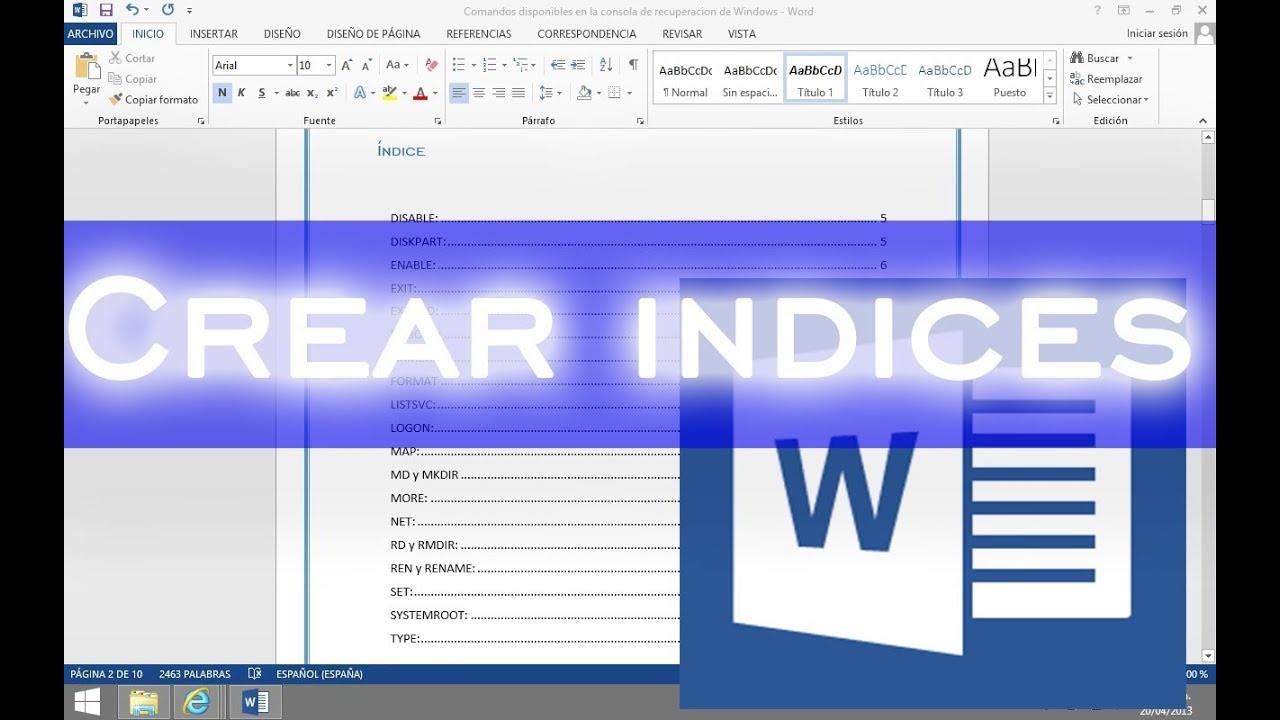 Como hacer un indice de tablas en word